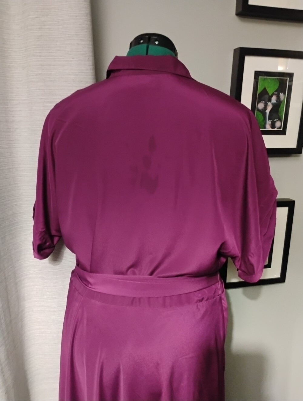 Ralph Lauren Fratillio Collared Surplice Midi Faux-Wrap Dress Magenta Sz 16 Flaw - Picture 11 of 12